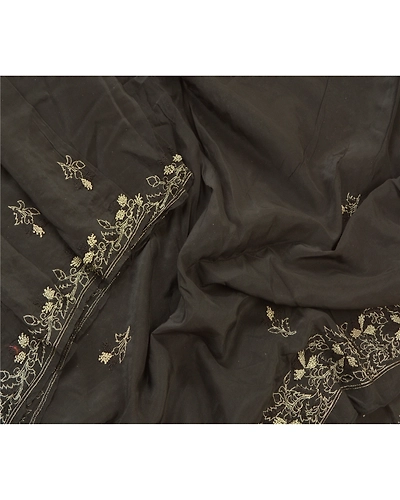 Sanskriti Vintage Dupatta Long Stole Crepe Black Hand Embroidered Zari Hijab DC-48343-Black-Zari Work-Crepe-4