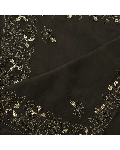 Sanskriti Vintage Dupatta Long Stole Crepe Black Hand Embroidered Zari Hijab DC-48343-Black-Zari Work-Crepe-5