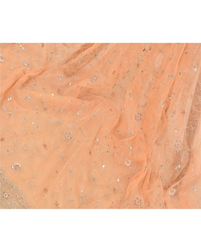 Sanskriti Vintage Dupatta Long Stole Net Mesh Peach Hand Embroidered Zari Veil DC-48345-Shade Of Peach-Zardozi Work-Net Mesh-7