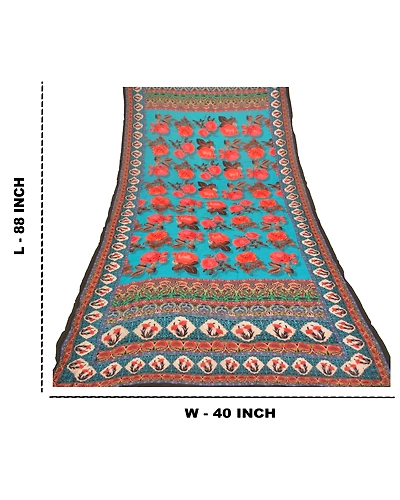 Sanskriti Vintage Dupatta Long Stole Georgette Blue Hijab Printed Wrap Scarves DC-48347-Blue-Printed Work-Georgette-1