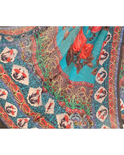 Sanskriti Vintage Dupatta Long Stole Georgette Blue Hijab Printed Wrap Scarves DC-48347-Blue-Printed Work-Georgette-2