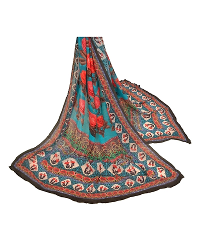 Sanskriti Vintage Dupatta Long Stole Georgette Blue Hijab Printed Wrap Scarves DC-48347-Blue-Printed Work-Georgette-3