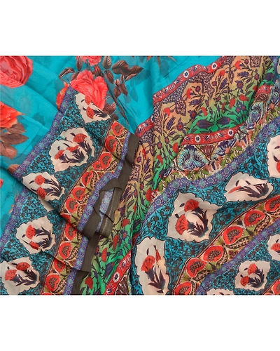 Sanskriti Vintage Dupatta Long Stole Georgette Blue Hijab Printed Wrap Scarves DC-48347-Blue-Printed Work-Georgette-4