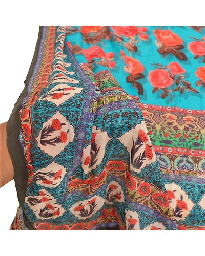 Sanskriti Vintage Dupatta Long Stole Georgette Blue Hijab Printed Wrap Scarves DC-48347-Blue-Printed Work-Georgette-6