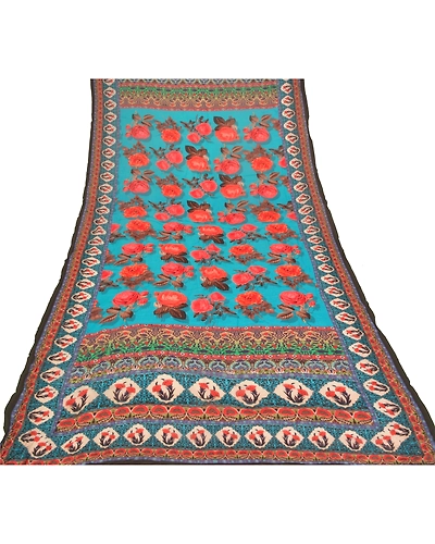 Sanskriti Vintage Dupatta Long Stole Georgette Blue Hijab Printed Wrap Scarves DC-48347-Blue-Printed Work-Georgette-8