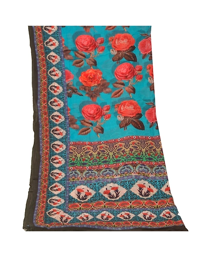 Sanskriti Vintage Dupatta Long Stole Georgette Blue Hijab Printed Wrap Scarves DC-48347-Blue-Printed Work-Georgette-9