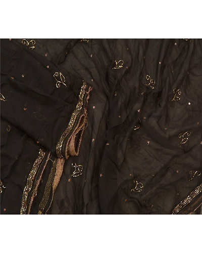 Sanskriti Vintage Dupatta Long Stole Pure Chiffon Silk Black Hand Beaded Veil DC-48348-Black-Beaded Work-Pure Chiffon Silk-3