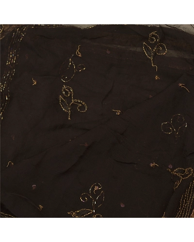 Sanskriti Vintage Dupatta Long Stole Pure Chiffon Silk Black Hand Beaded Veil DC-48348-Black-Beaded Work-Pure Chiffon Silk-4