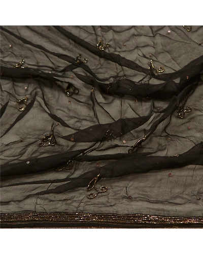 Sanskriti Vintage Dupatta Long Stole Pure Chiffon Silk Black Hand Beaded Veil DC-48348-Black-Beaded Work-Pure Chiffon Silk-6