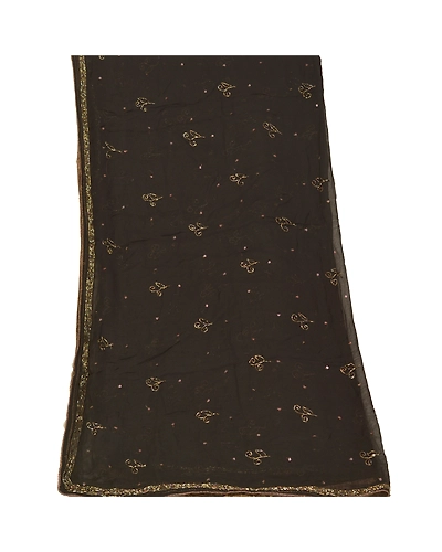 Sanskriti Vintage Dupatta Long Stole Pure Chiffon Silk Black Hand Beaded Veil DC-48348-Black-Beaded Work-Pure Chiffon Silk-8