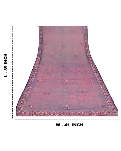 Sanskriti Vintage Dupatta Long Stole Pure Chiffon Silk Purple Handmade Tie- Dye DC-48356-Purple-Zardozi Work-Pure Chiffon Silk-1