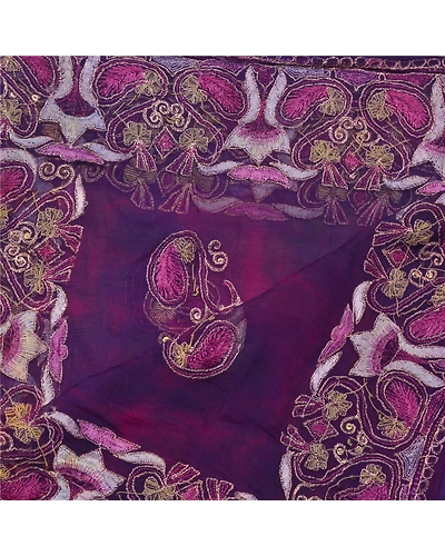 Sanskriti Vintage Dupatta Long Stole Pure Chiffon Silk Purple Handmade Tie- Dye DC-48356-Purple-Zardozi Work-Pure Chiffon Silk-4