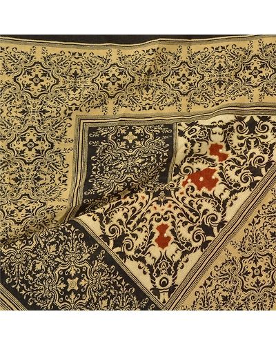 Sanskriti Vintage Dupatta Long Stole Cotton Brown Hijab Printed Wrap Scarves DC-48357-Brown &amp; Black-Printed Work-Cotton-4