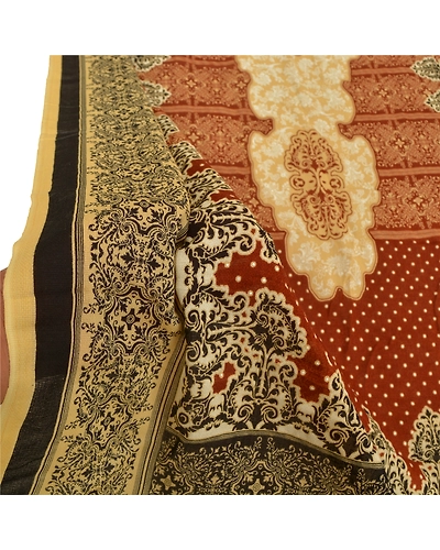 Sanskriti Vintage Dupatta Long Stole Cotton Brown Hijab Printed Wrap Scarves DC-48357-Brown &amp; Black-Printed Work-Cotton-5