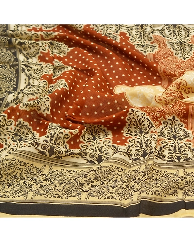 Sanskriti Vintage Dupatta Long Stole Cotton Brown Hijab Printed Wrap Scarves DC-48357-Brown &amp; Black-Printed Work-Cotton-6