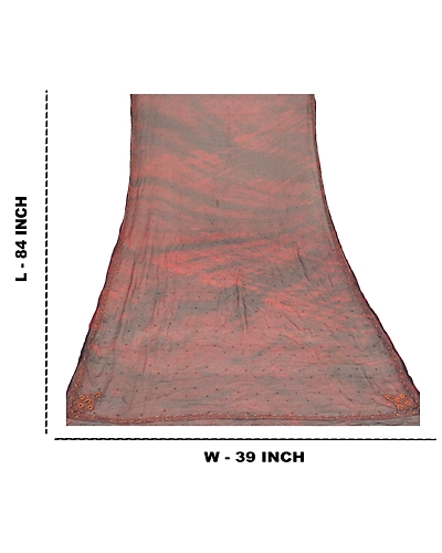 Sanskriti Vintage Dupatta Long Stole Pure Chiffon Silk Handmade Tie- Dye Veil DC-48359-Dark Red &amp; Brown-Zardozi Work-Pure Chiffon Silk-1