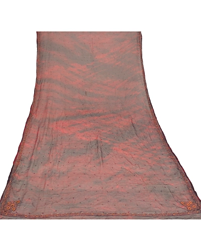 Sanskriti Vintage Dupatta Long Stole Pure Chiffon Silk Handmade Tie- Dye Veil DC-48359-Dark Red &amp; Brown-Zardozi Work-Pure Chiffon Silk-7