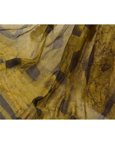 Sanskriti Vintage Dupatta Long Stole Cotton Green Hijab Batik Work Scarves DC-48365-Green &amp; Black-Batik Work-Cotton-2