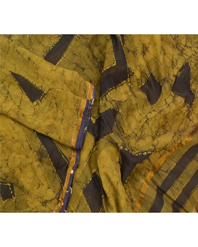 Sanskriti Vintage Dupatta Long Stole Cotton Green Hijab Batik Work Scarves DC-48365-Green &amp; Black-Batik Work-Cotton-4