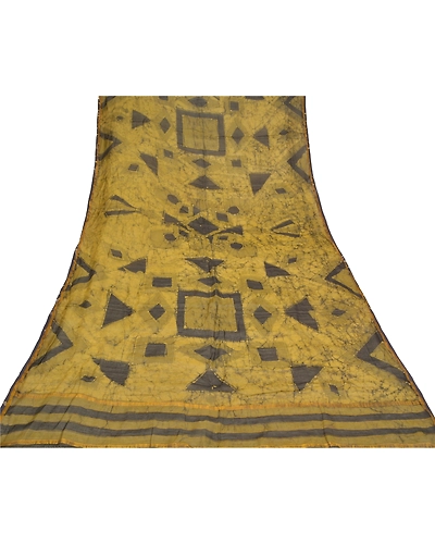 Sanskriti Vintage Dupatta Long Stole Cotton Green Hijab Batik Work Scarves DC-48365-Green &amp; Black-Batik Work-Cotton-8