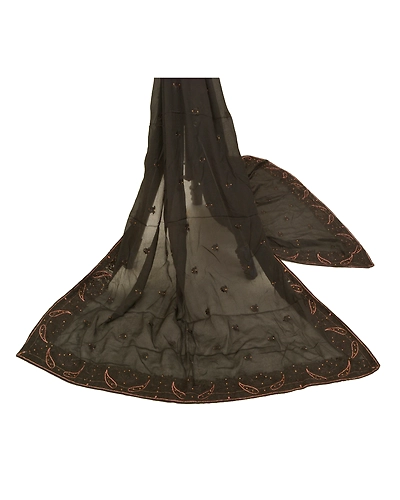 Sanskriti Vintage Dupatta Long Stole Georgette Black Scarves Embroidered Hijab DC-48371-Black-Thread Work-Georgette-2