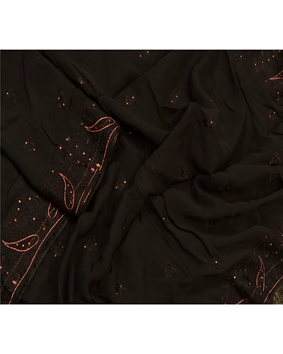 Sanskriti Vintage Dupatta Long Stole Georgette Black Scarves Embroidered Hijab DC-48371-Black-Thread Work-Georgette-3