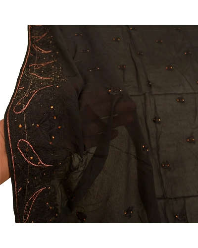 Sanskriti Vintage Dupatta Long Stole Georgette Black Scarves Embroidered Hijab DC-48371-Black-Thread Work-Georgette-5