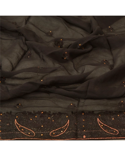 Sanskriti Vintage Dupatta Long Stole Georgette Black Scarves Embroidered Hijab DC-48371-Black-Thread Work-Georgette-6
