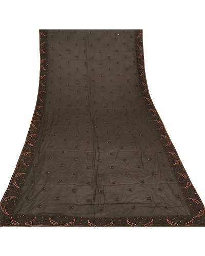 Sanskriti Vintage Dupatta Long Stole Georgette Black Scarves Embroidered Hijab DC-48371-Black-Thread Work-Georgette-7