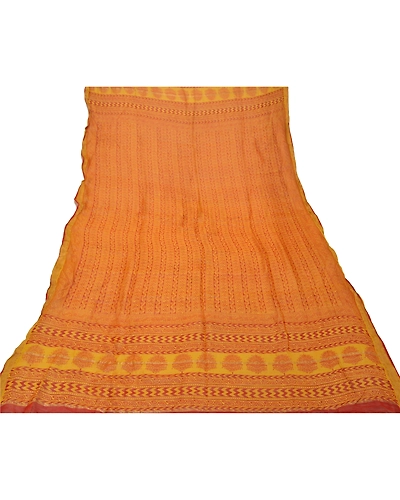 Sanskriti Vintage Dupatta Long Stole Chanderi Saffron Scarves Printed Wrap Hijab dc-48389-Saffron &amp; Brick Red-Printed Work-Chanderi-8