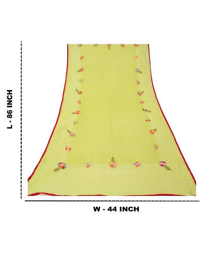 Sanskriti Vintage Dupatta Long Stole Georgette Green Handmade 3D Flower Veil DC-48397-Green-Beaded Work-Georgette-1