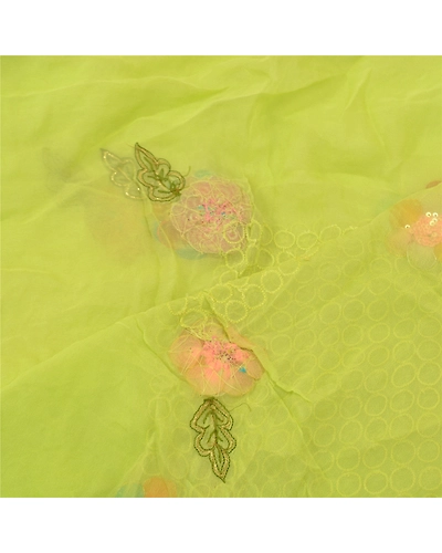 Sanskriti Vintage Dupatta Long Stole Georgette Green Handmade 3D Flower Veil DC-48397-Green-Beaded Work-Georgette-4