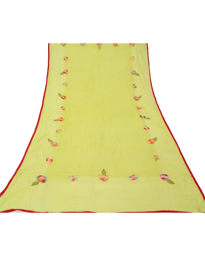 Sanskriti Vintage Dupatta Long Stole Georgette Green Handmade 3D Flower Veil DC-48397-Green-Beaded Work-Georgette-7