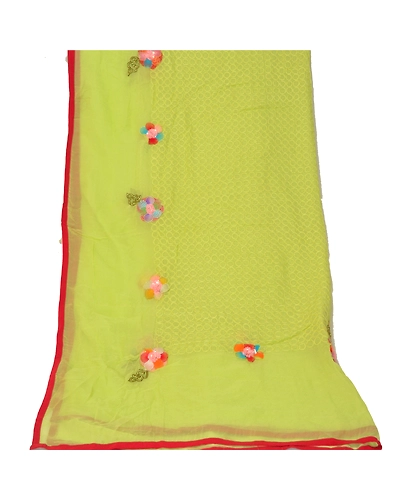 Sanskriti Vintage Dupatta Long Stole Georgette Green Handmade 3D Flower Veil DC-48397-Green-Beaded Work-Georgette-8