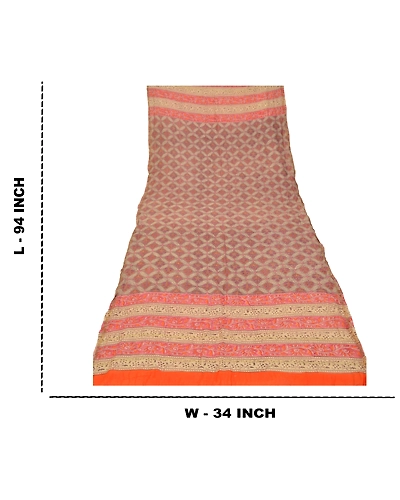 Sanskriti Vintage Dupatta Long Stole Cotton Brown Printed Floral Scarves DC-48421-Brown &amp; Orange-Printed Work-Cotton-1