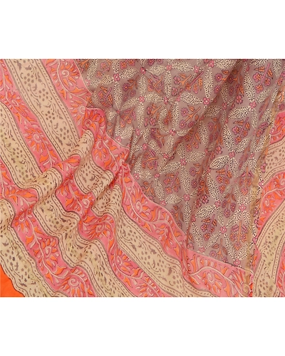 Sanskriti Vintage Dupatta Long Stole Cotton Brown Printed Floral Scarves DC-48421-Brown &amp; Orange-Printed Work-Cotton-2