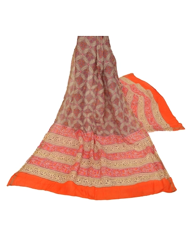 Sanskriti Vintage Dupatta Long Stole Cotton Brown Printed Floral Scarves DC-48421-Brown &amp; Orange-Printed Work-Cotton-3