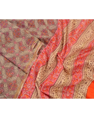 Sanskriti Vintage Dupatta Long Stole Cotton Brown Printed Floral Scarves DC-48421-Brown &amp; Orange-Printed Work-Cotton-4