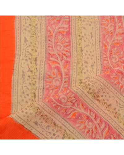 Sanskriti Vintage Dupatta Long Stole Cotton Brown Printed Floral Scarves DC-48421-Brown &amp; Orange-Printed Work-Cotton-5