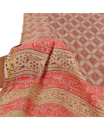 Sanskriti Vintage Dupatta Long Stole Cotton Brown Printed Floral Scarves DC-48421-Brown &amp; Orange-Printed Work-Cotton-6