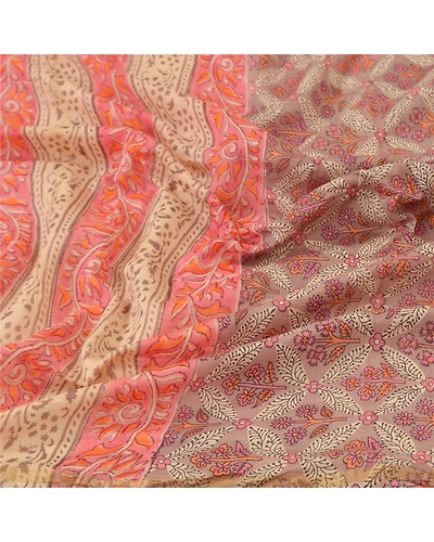 Sanskriti Vintage Dupatta Long Stole Cotton Brown Printed Floral Scarves DC-48421-Brown &amp; Orange-Printed Work-Cotton-7
