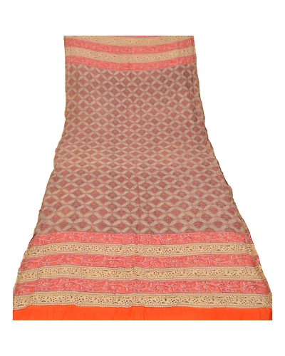 Sanskriti Vintage Dupatta Long Stole Cotton Brown Printed Floral Scarves DC-48421-Brown &amp; Orange-Printed Work-Cotton-8