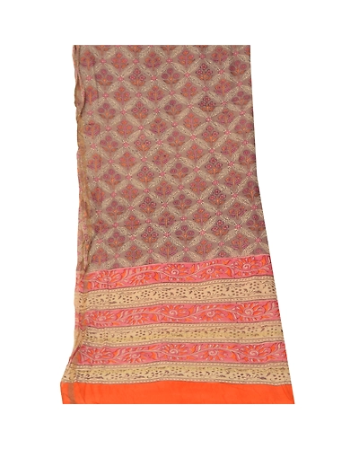 Sanskriti Vintage Dupatta Long Stole Cotton Brown Printed Floral Scarves DC-48421-Brown &amp; Orange-Printed Work-Cotton-9