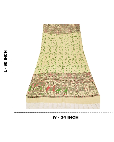 Sanskriti Vintage Dupatta Long Stole Cotton Cream Madhubani Printed Hijab/Shawl DC-48519-Cream-Printed Work-Cotton-1