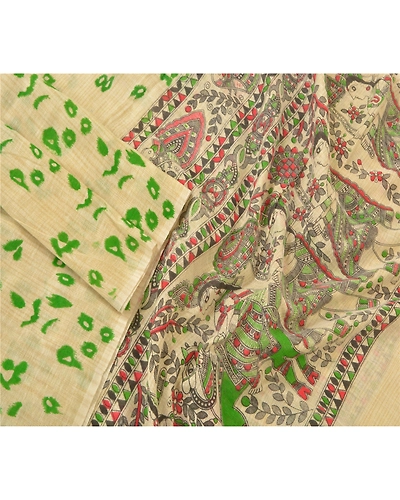 Sanskriti Vintage Dupatta Long Stole Cotton Cream Madhubani Printed Hijab/Shawl DC-48519-Cream-Printed Work-Cotton-4