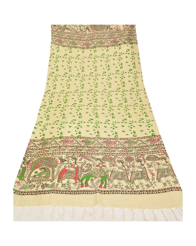 Sanskriti Vintage Dupatta Long Stole Cotton Cream Madhubani Printed Hijab/Shawl DC-48519-Cream-Printed Work-Cotton-8