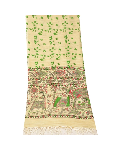 Sanskriti Vintage Dupatta Long Stole Cotton Cream Madhubani Printed Hijab/Shawl DC-48519-Cream-Printed Work-Cotton-9