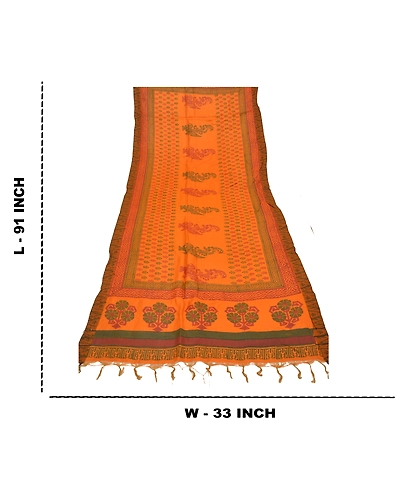 Sanskriti Vintage Dupatta Long Stole Woolen Saffron Hijab Printed Wrap Shawl DC-48529-Shade Of Saffron-Printed Work-Woolen-1