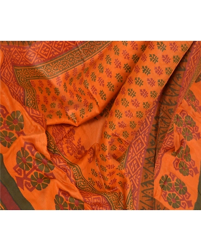 Sanskriti Vintage Dupatta Long Stole Woolen Saffron Hijab Printed Wrap Shawl DC-48529-Shade Of Saffron-Printed Work-Woolen-2