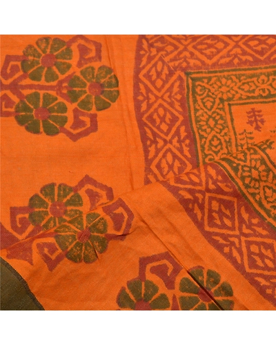 Sanskriti Vintage Dupatta Long Stole Woolen Saffron Hijab Printed Wrap Shawl DC-48529-Shade Of Saffron-Printed Work-Woolen-5